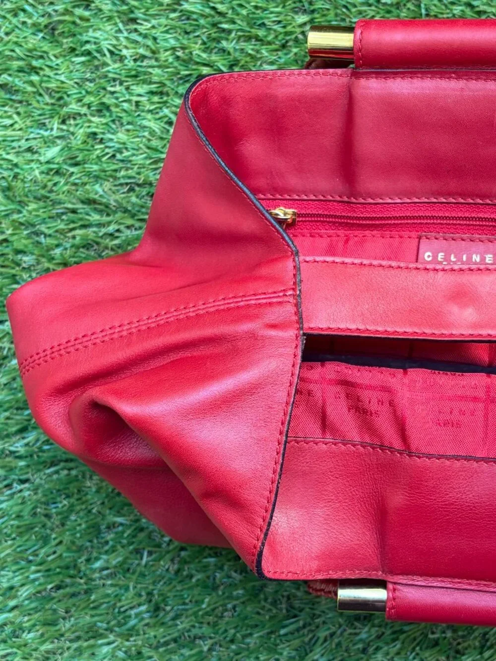 Vintage Celine Red Leather Top Handle Bag